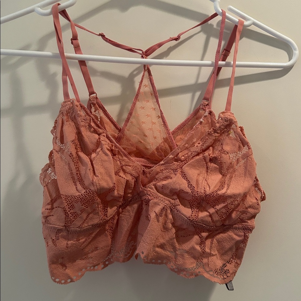 Aerie Double Lace Bralette scalloped hem in Dusty Peach - Women Intimates size M